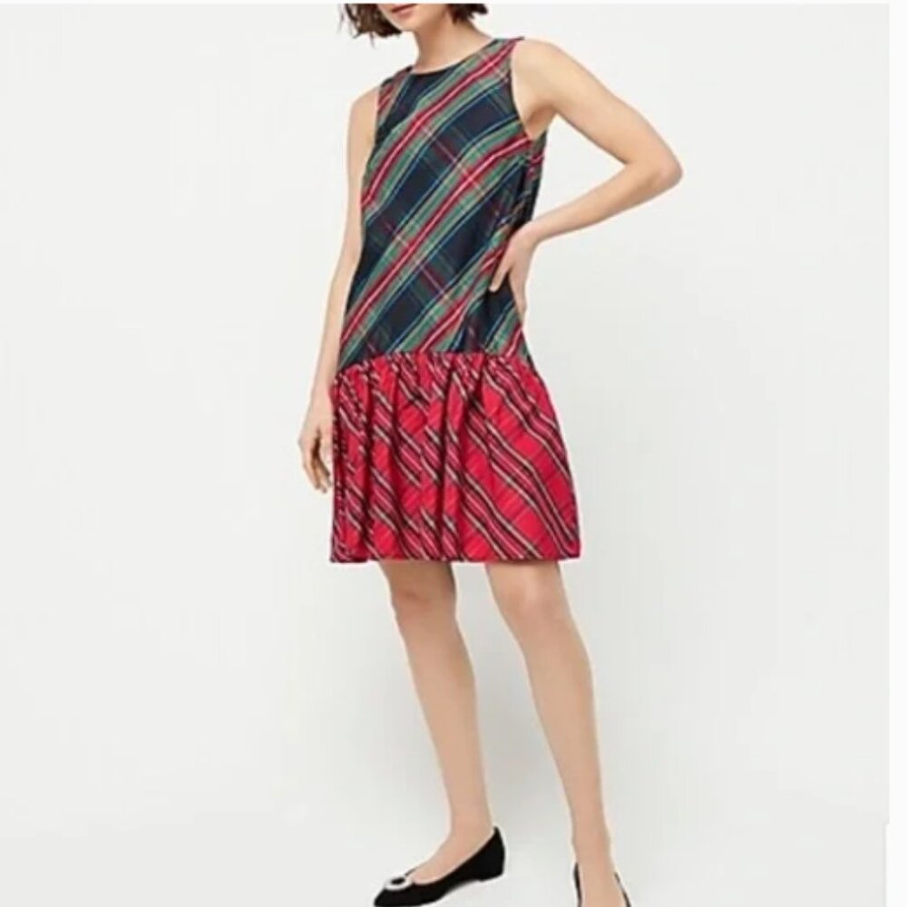 NWT J. Crew Sleeveless Taffeta Dress in Stewart Tartan Plaid